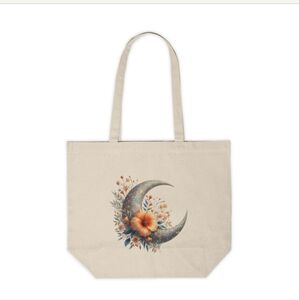 Floral Cresent Moon Custom Canvas Tote Bag